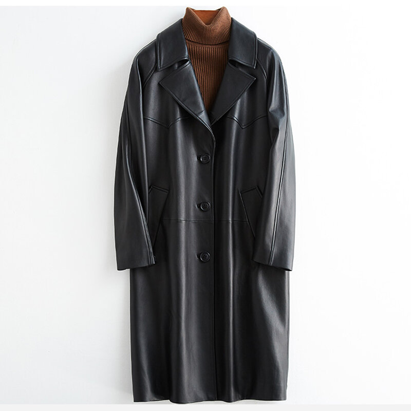 Lautaro wiosna jesień czarny ponadgabarytowych skórzany płaszcz trencz dla kobiet Raglan rękawem Lapel Loose Casual stylowe koreański mody 2022