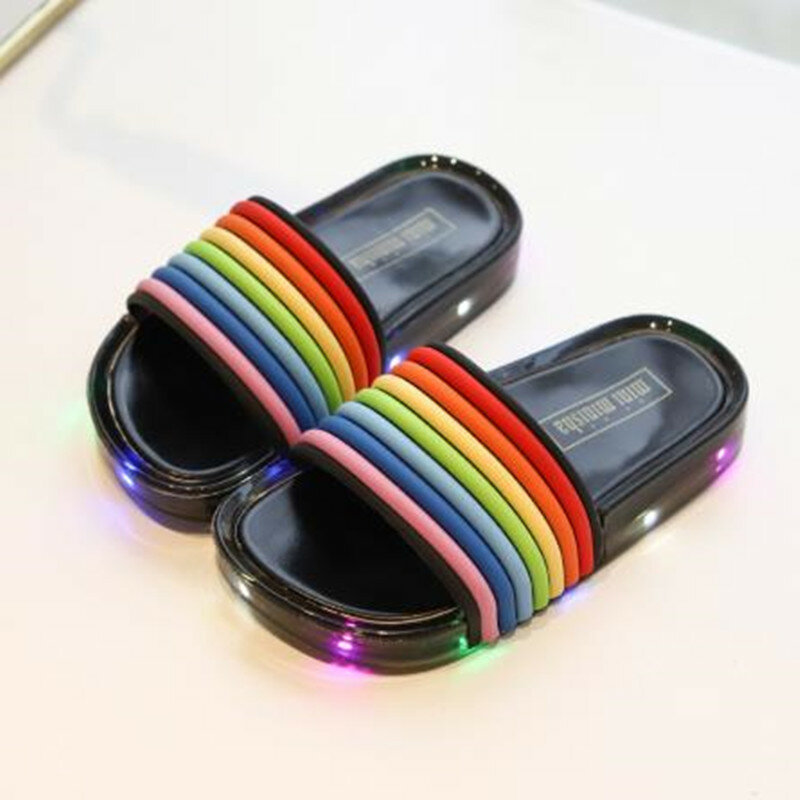 New Children Slippers Rainbow Baby Sandals Shoes LED Flashing Girls Slippers Shoes Summer Outdoor Jelly Kids Princess Shoes