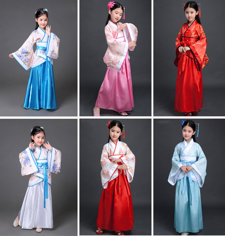 Vestido quimono japonês para crianças, vestido chinês antigo para meninas, fã étnico tradicional, traje de dança do coro para estudantes, estilo Yukata