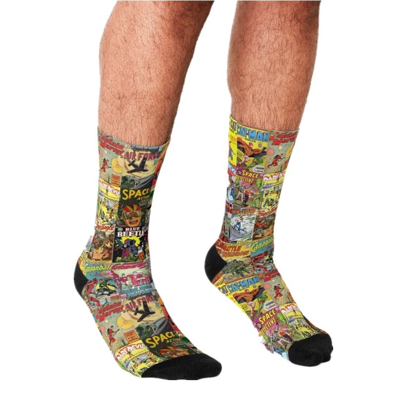Calcetines divertidos con estampado de superhéroes para hombre, medias divertidas de estilo callejero, hip hop