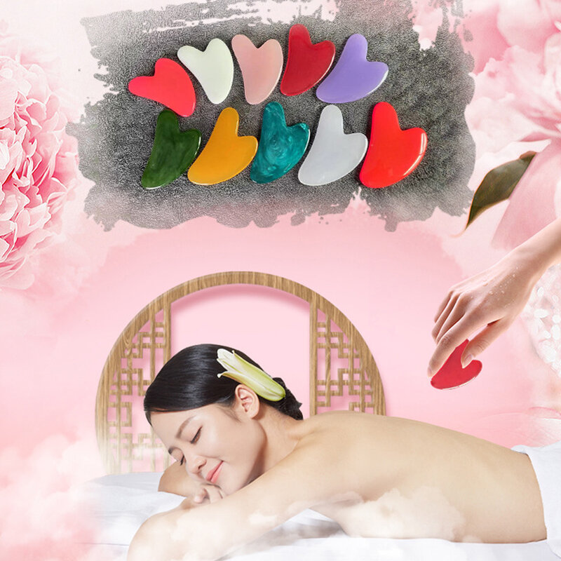 Tablero de masaje Gua Sha de resina para acupuntura de corazón, cera de abeja, Guasha, masajeador de acupuntura, herramientas raspadoras para cara, cuello, espalda y cuidado corporal