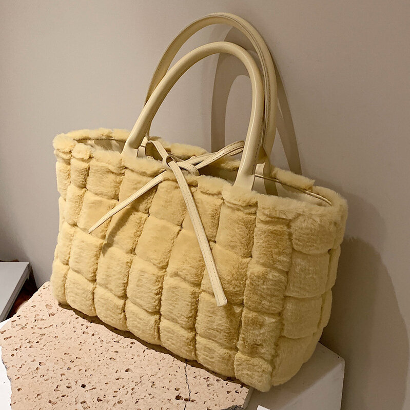 Женская сумка-тоут, роскошная плюшевая Сумочка в клетку, модный универсальный тоут