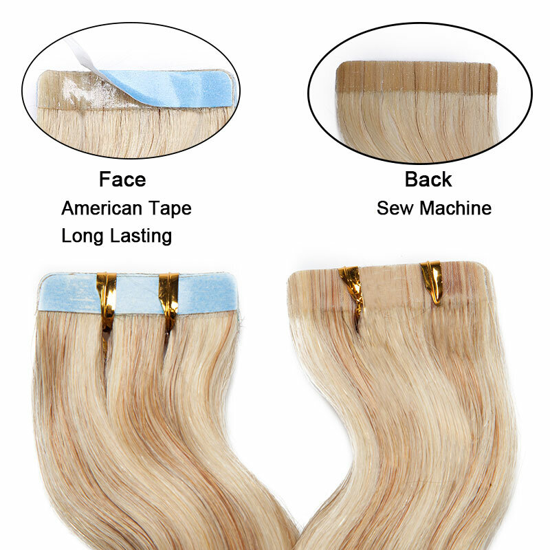 SEGO-Extensions de Cheveux Humains Remy, Body Wave, Bande Adhésive, Sans Couture, Trame Blonde, 12-24 Pouces, 2.5g/Pièce, 20 Pièces/50g