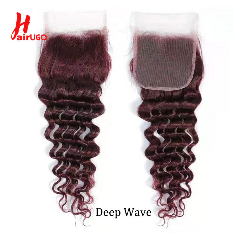 Harugo-extensiones de pelo brasileño 99J 4x4, accesorio capilar liso con cierre de encaje de 4x4, de 10 a 20 pulgadas, cabello humano 100% Remy