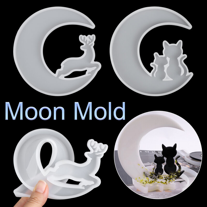 1PC New Transparent Silicone Mold Resin Moon Wolf Moon Cat Girl Deer Casting Mould DIY Handmade Crystal Glue Mold Jewelry Making