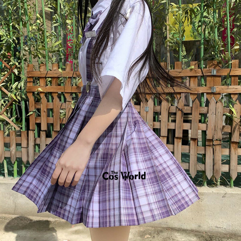 [Grape Soda]  Japanese Girl's Summer High Waist Pleated Plaid Skirts For JK School Uniform Students Cloths
