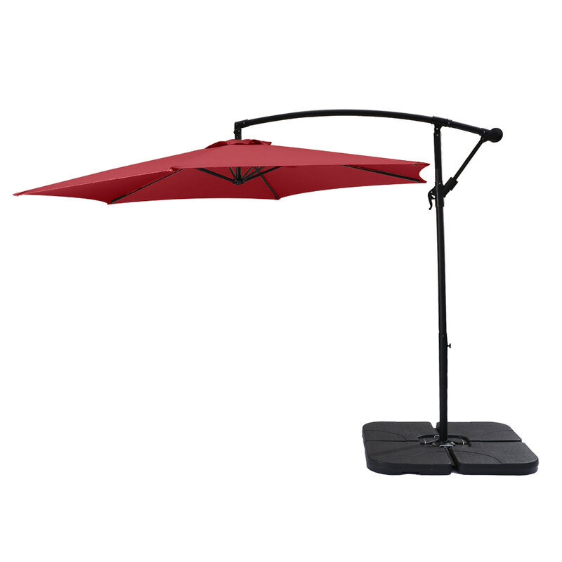 10FT Outdoor Patio Banana Offset Umbrella Waterproof Folding Sunshade 300x200x245CM Wine Red/Top Color Easy to Use[US-Stock]