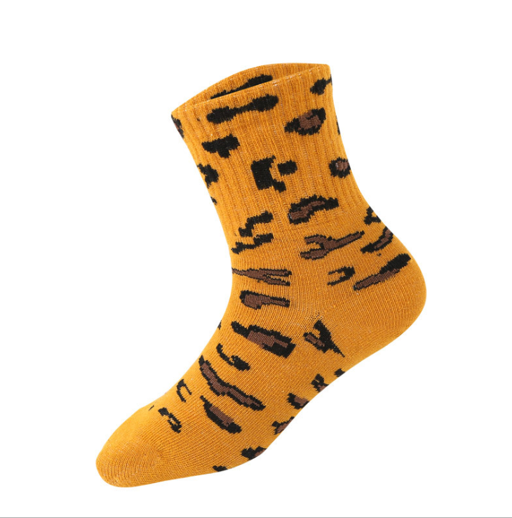 Meias de leopardo meias de tubo médio das crianças engrossado algodão bebê meias no outono e inverno