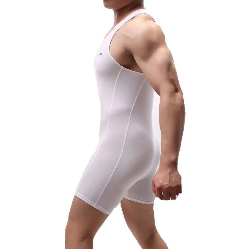 Pria Singlet Leotard Seksi Penis Kantong Celana Pendek Jumpsuit Merebut Singlet Bodysuit Olahraga Gym Kebugaran Romper Pakaian Dalam Baju Tidur