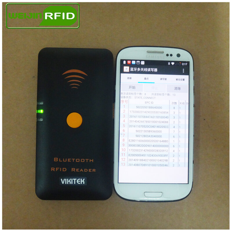 VIKITEK-lecteur RFID UHF, lecteur de poche portable, bluetooth 4.0, connexion à un téléphone portable, utilisation facile, copieur de petit écrivain