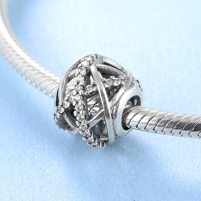 New 925 Sterling Silver Fashion hollow cross zircon round DIY beads Fit Original europeu Charm Bracelet Jewelry making