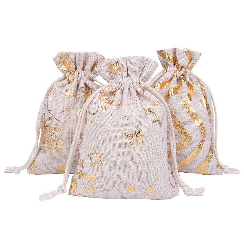 5 pçs saquinho design de natal bolsa de algodão para o festival de natal saco de cordão festa de casamento decoração saquinho pode imprimir o logotipo
