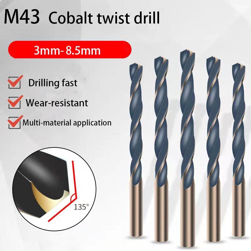 Cobalto revestido Twist Broca Set, Brocas de metal, HSS, Pistola M43, Madeira, Metal, Hole Cutter, Ferramentas elétricas, 3-8.5mm, 1Pc