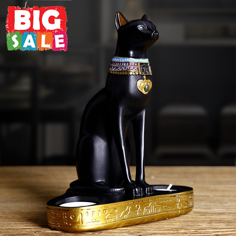 Patung Kucing Mesir Dekorasi Retro Dewi Kucing Resin Tempat Lilin Dekorasi Taman Rumah Hadiah Pernikahan Ulang Tahun untuk Anak Perempuan