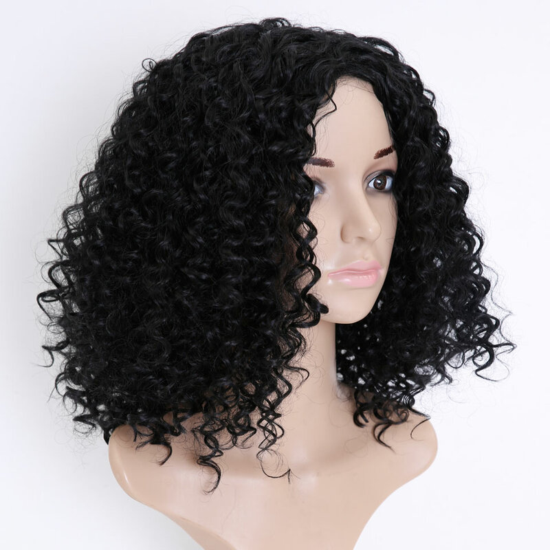 Allaosify 짧은 afro 변태 곱슬 가발 여성을위한 합성 가발 내열성 머리 무성한 아프리카 계 미국인 자연 검은 머리