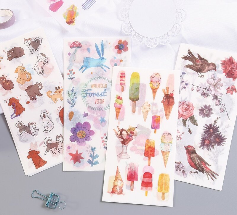 Scrapbooking Stickers 3 Sheets Self Adhesive Stickers Cute Flowers Animal Planner Stickers Set For Diary Album Notebook Calendar