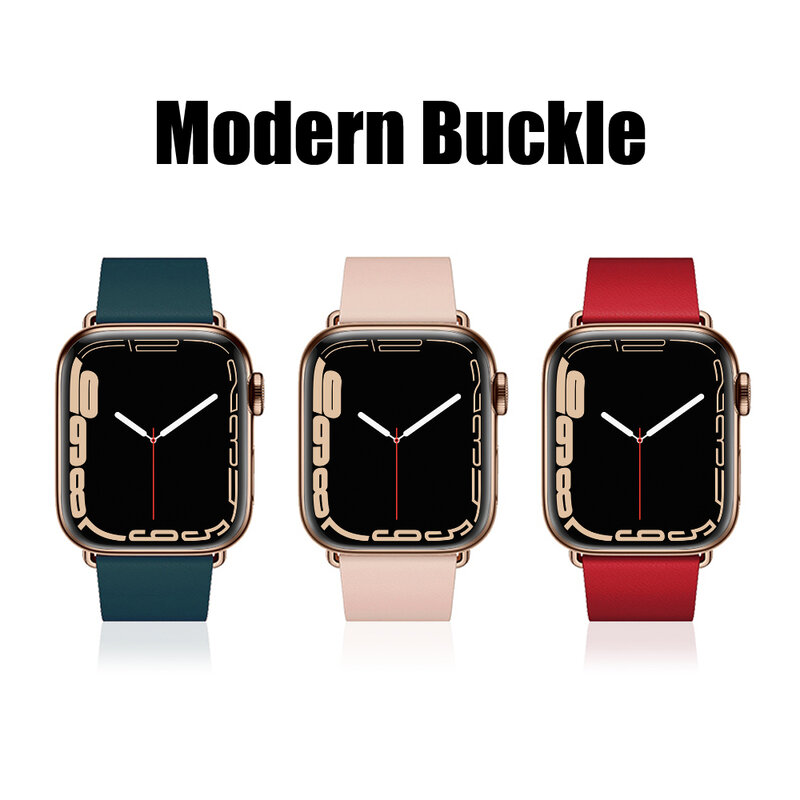 Correa con hebilla moderna para apple watch, banda de 45mm, 41mm, 44mm, 42mm, 38mm, 40mm, pulsera de cuero genuino para iwatch 7/6/5/SE/4/3/2