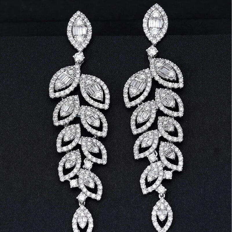 Aazuo 18K Ouro Branco Diamantes Reais 5.0ct Diamantes Completos Luxo Phoenix tail Stud Brincos dotados para Mulheres Festa de Casamento Au750