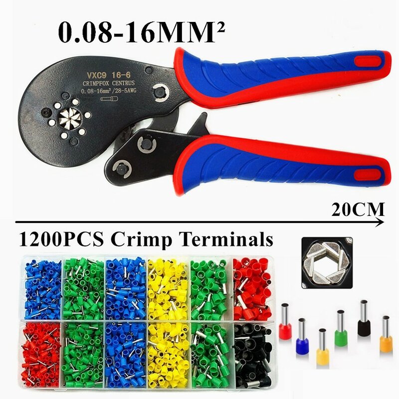 0.08-16mm2 Mandowire Tubular terminal crimping tools with 1200pcs/box terminals New mini pliers precision electrical clamps set