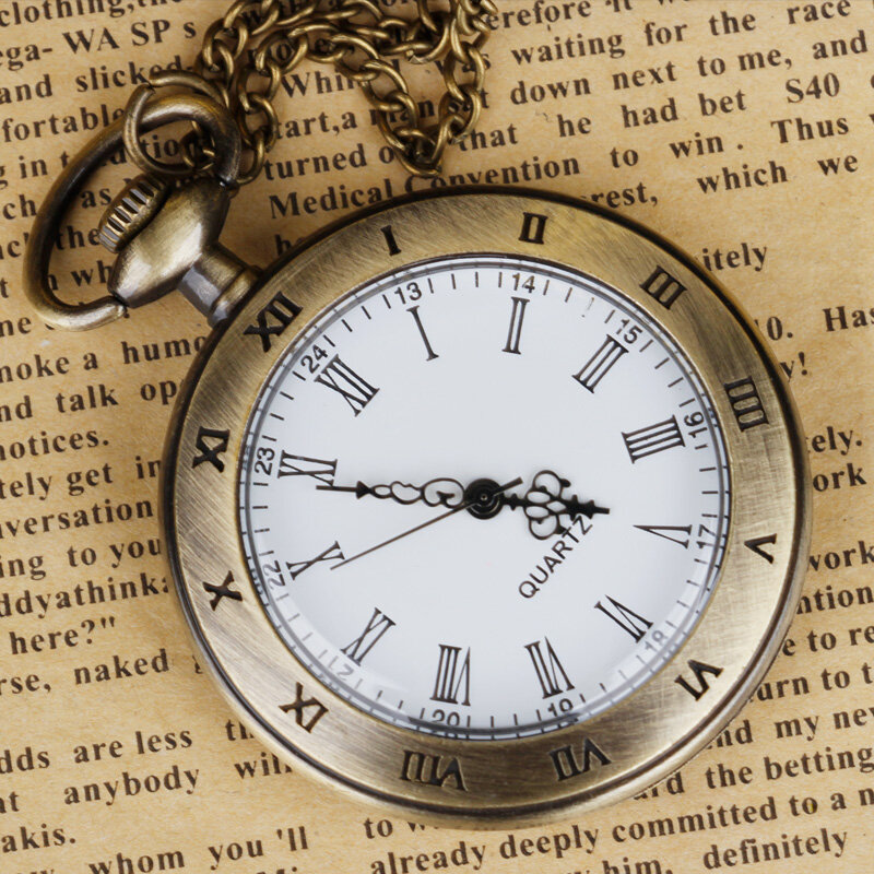 Open Face Quartz Pocket Watch Analog Display with Unisex Necklace Chain Watches for Men Women