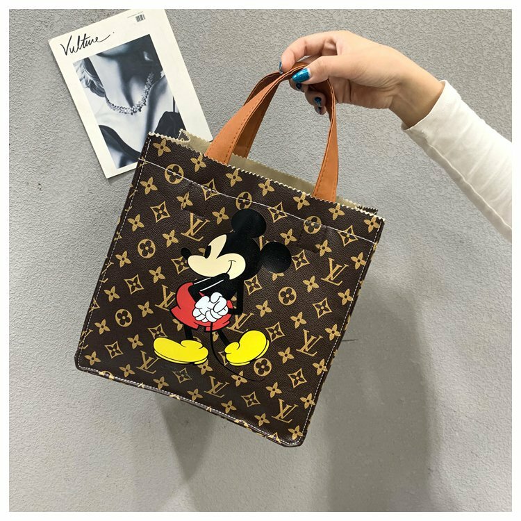 แฟชั่นเด็กDisney Mickey Mouseกระเป๋าถือตีสีผ้าใบMickey Minnieกระเป๋าสตรีกระเป๋าไหล่กระเป๋า