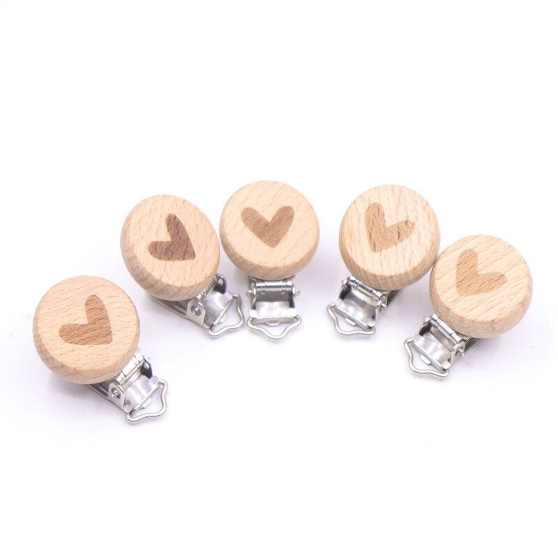 10pcse Lovely Wooden Pacifier Chain Natural Beech Wood Baby Pacifier Clips DIY Dummy Clips Accessory