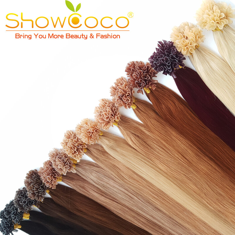 ShowCoco Pre Bonded Hair Extensions in Nail/U tip Real Hair Extensions Silky Straight Keratin Fusion Hair Extensions 100g/pack