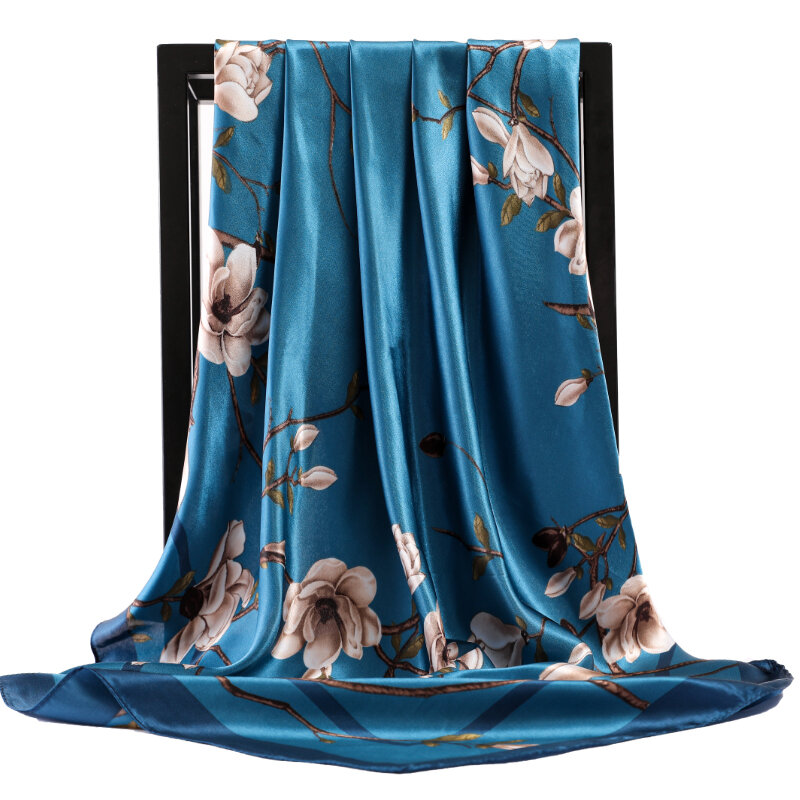 Écharpes en soie de couleur pour femme, foulard d'automne populaire, protection solaire, bandana de mode 90x90cm, châle de luxe anti-poussière, 2021