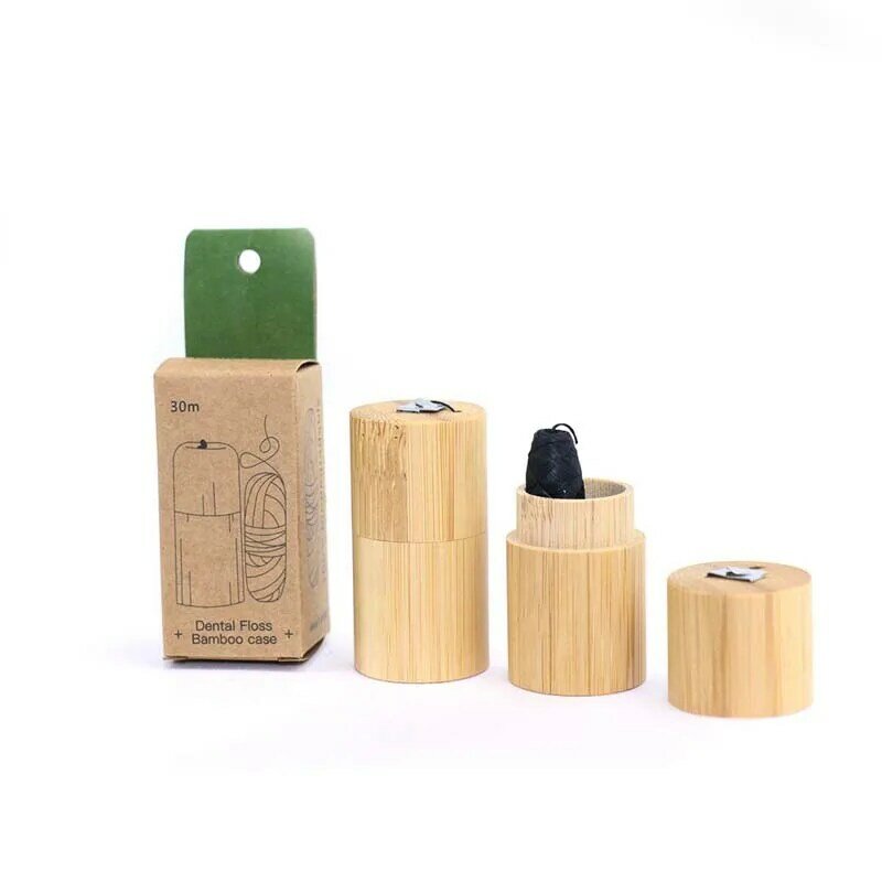 Benang Gigi Mudah Terurai Bebas BPA Arang Bambu 30M dengan Tabung Bambu