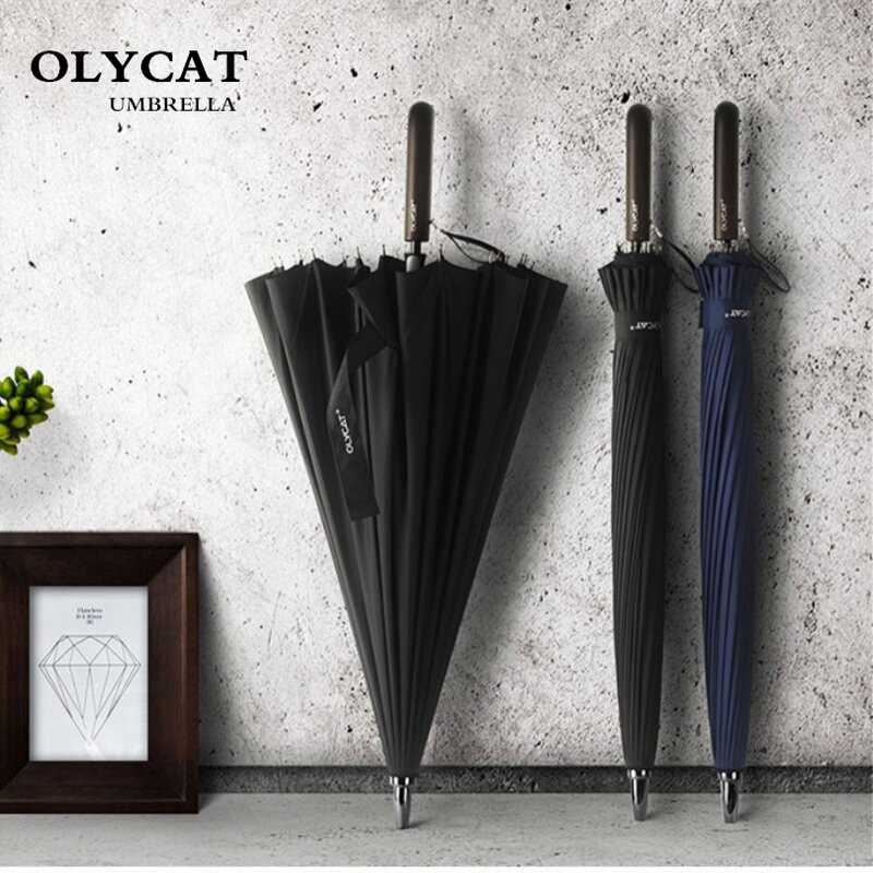 Heißer Verkauf Marke Regen Regenschirm Männer Qualität 24K Starke Winddicht Glasfaser Rahmen Holz Langen Griff Regenschirm frauen Parapluie