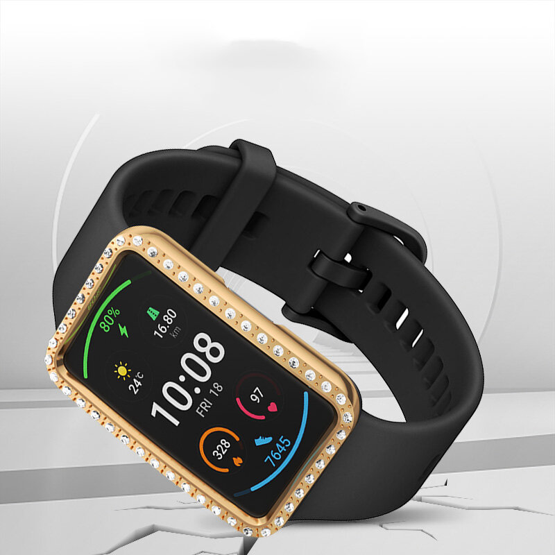 Funda protectora de diamante de una sola fila, carcasa de Material de PC para Huawei watch Fit, marco de reloj para Huawei watch, carcasa protectora