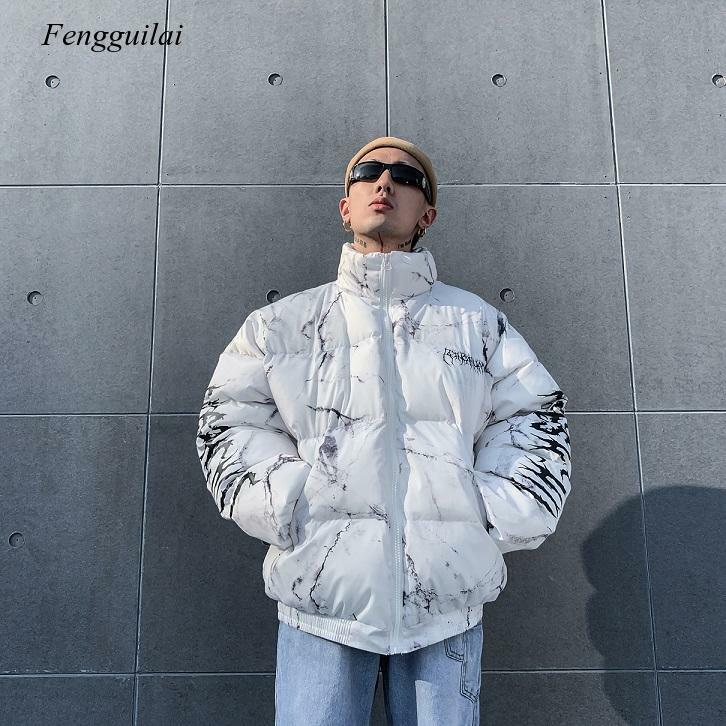 Abrigo grueso de estilo Hip Hop para hombre, chaqueta informal con estampado de textura, ropa de calle, Tops de gran tamaño, invierno, 2020