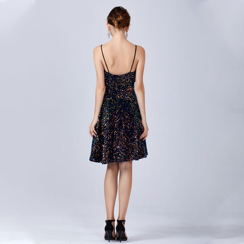 Seksowna kolorowe cekiny sukienka koktajlowa brokat sukienka do tańca najwyższa jakość luksusowa lśniąca Mini sukienka imprezowa WS-3766