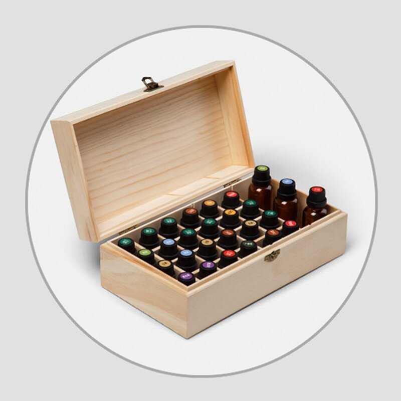 25 Slots Wooden Essential Oils Box Solid Wood Case Holder Aromatherapy Bottles Storage Organizer for Beauty Tools