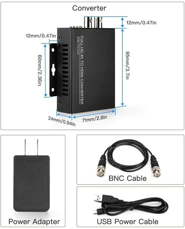 Adattatore convertitore da TVI/CVI/AHD a HDMI Full HD 4K 720P/1080P/3MP/4MP/5MP/8MP convertitore Video da BNC a HDMI per Monitor dvr HDTV