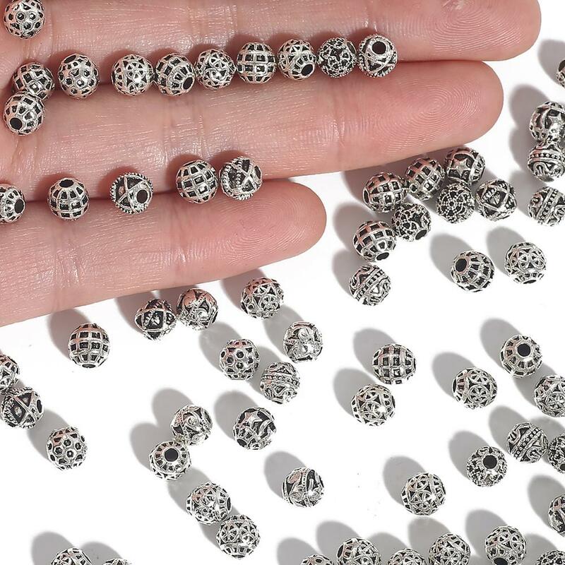 20pcs Antique Silver color Plated hollow Round Bead For Jewelry Making Findings DIY Charm Pendants Bracelet Jewelry Accessories