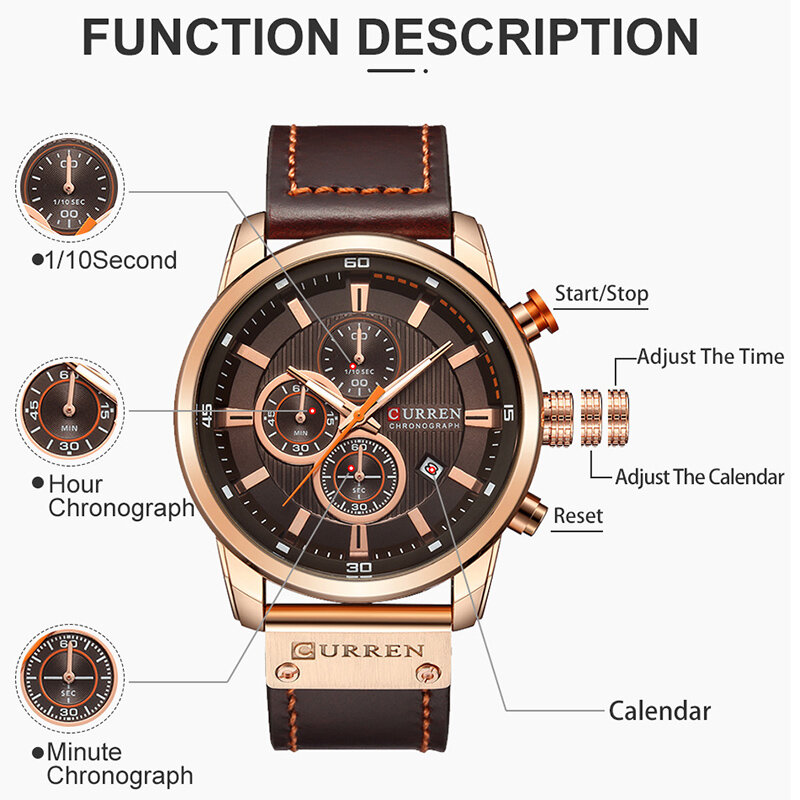 Top ยี่ห้อ Luxury Chronograph Quartz นาฬิกาผู้ชายกีฬานาฬิกาข้อมือทหารนาฬิกาข้อมือชายนาฬิกา CURREN Relogio Masculino