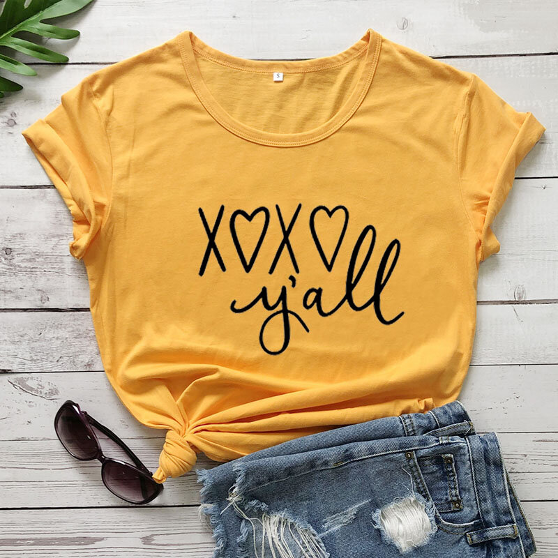 XOXO Y'all Valentines Day Shirt 새로운 도착한 여성의 여름 재미 있은 캐주얼 100% 코튼 티셔츠 러브 셔츠 발렌타인 데이 선물