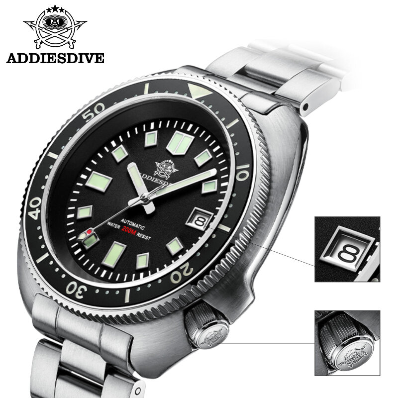 1970 Abalone Dive Watch 200m Sapphire crystal calendar NH35 Automatic Mechanical Steel diving Men's watch