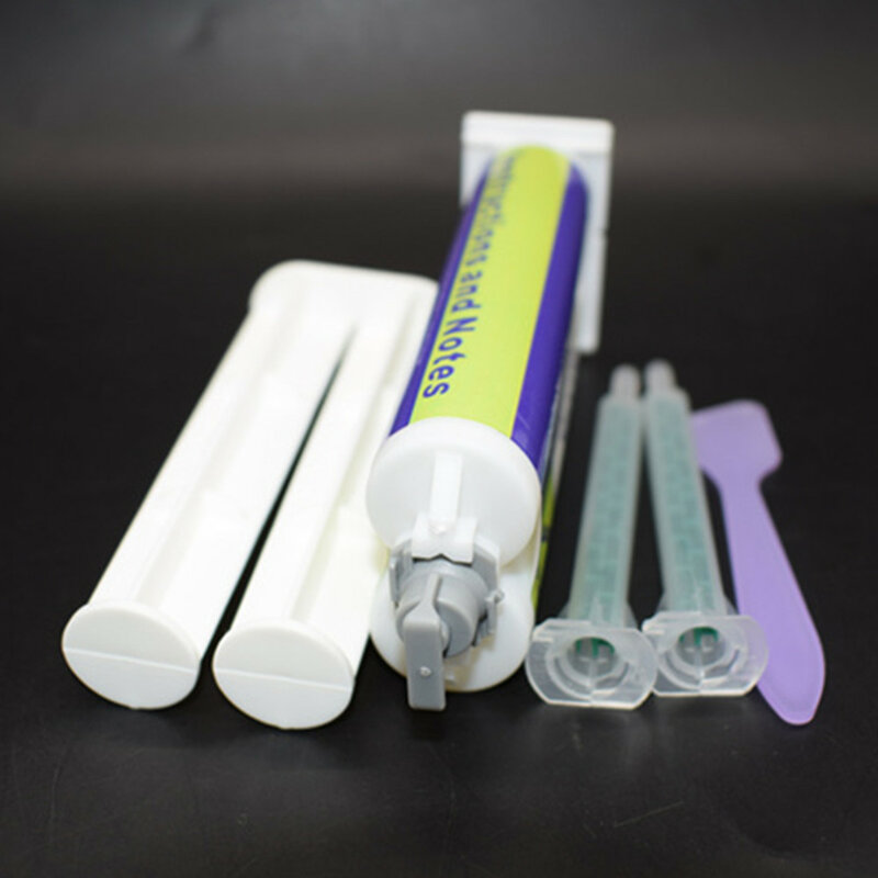 Resina epoxi transparente, 50ml, pegamento AB 1:1 epoxis adhesivo y boquilla mezcladora de repuesto de 2 piezas, boquillas mezcladoras y émbolo 1:1 y pala mezcladora