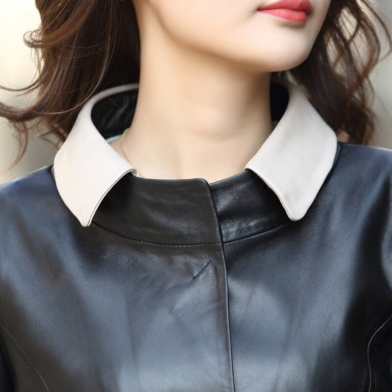 Ayunsue 100% 本物の羊皮のコートの女性の本革ジャケット2020秋冬ジャケット女性韓国ロングトレンチコートMY3508