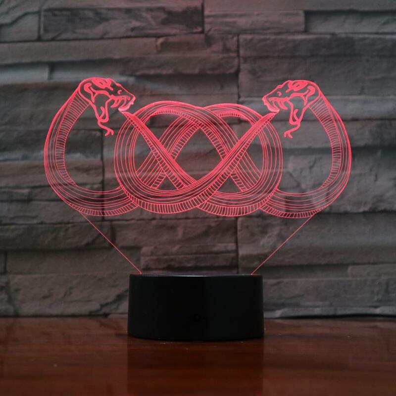 3D LED Night Light Animal Two Snake Colorful Gradient Atmosphere Acrylic Lamp With USB  Children Baby Bedroom Desk Lamp 957