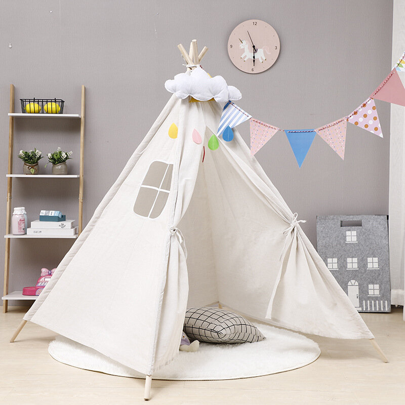 Tente Tipi portable pour enfants avec lumières LED, maisonnette de décoration pour jeunes, cabana