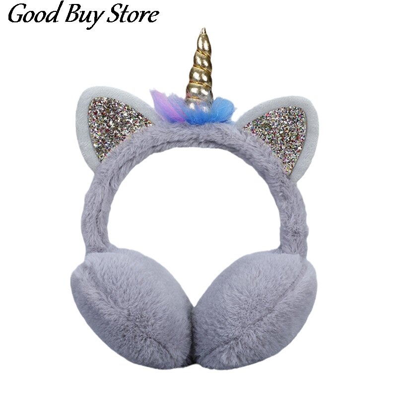 Unicorn Winter Ear Warmer Earmuffs Cute Cat Earmuffs Headband Children Sequin Earcap Fluffy Fur Ear Cover Outdoor Plush Earflap