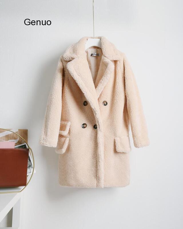 2020 зимние плотные плюшевые пальто женское пальто из овечьей шерсти для детей; Теплое пальто из искусственного меха женские свободные меховыe куртки двубортное пальто с карманами, верхняя одежда