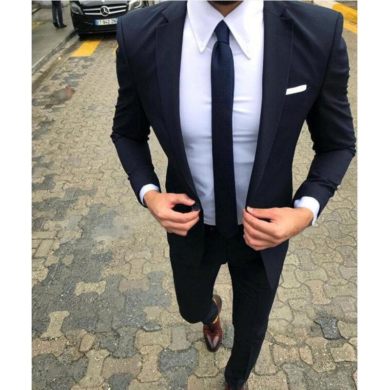 Grey Trouwjurk Tuxedos Suits Slim Fit Strand Notch Revers Formele Prom Party Twee Stukken Pak (Jasje + Broek) kostuum Homme