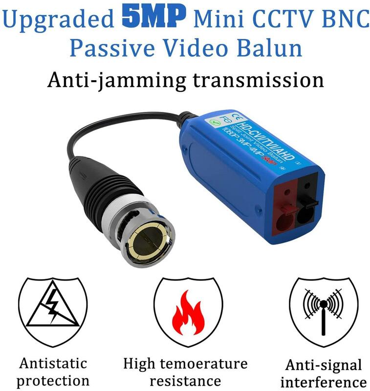 비디오 발룬 트랜시버 5MP 미니 CCTV BNC HD CVI/TVI/CVBS/AHD 패시브 비디오 발룬 스플릿 조인트 송신기 (2 쌍)