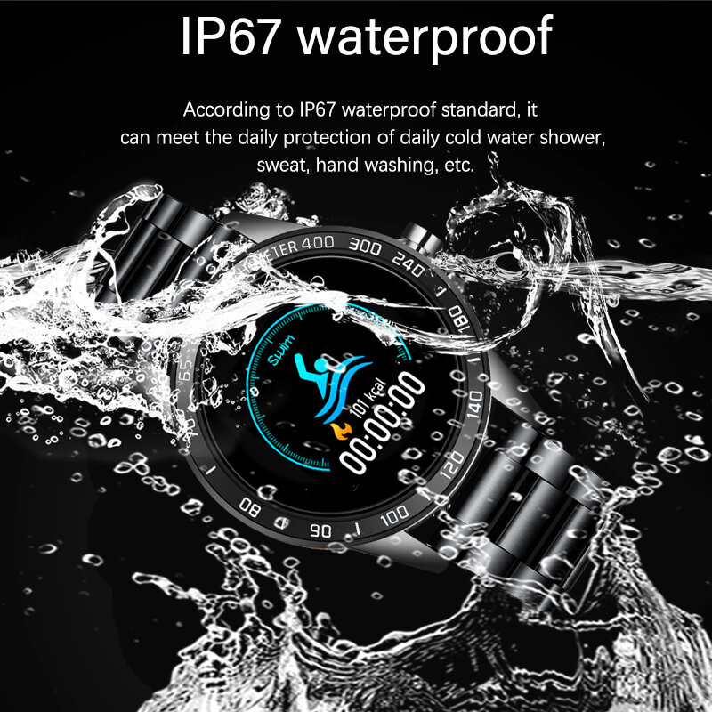 Smartwatch à prova d'água ip67, relógio inteligente masculino com monitoramento de frequência cardíaca, pressão sanguínea e contador de passos para android e ios