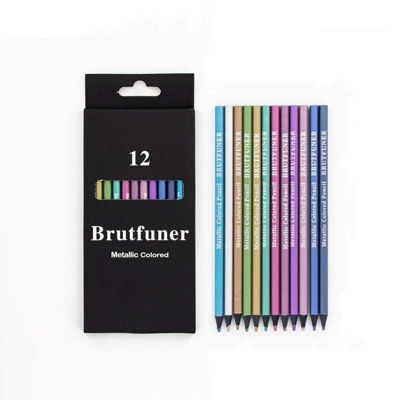 Brutfuner 금속 컬러 연필 드로잉 스케치 세트, 부드러운 나무 컬러 연필, 색칠하기 학교 학생 미술 용품, 12 색