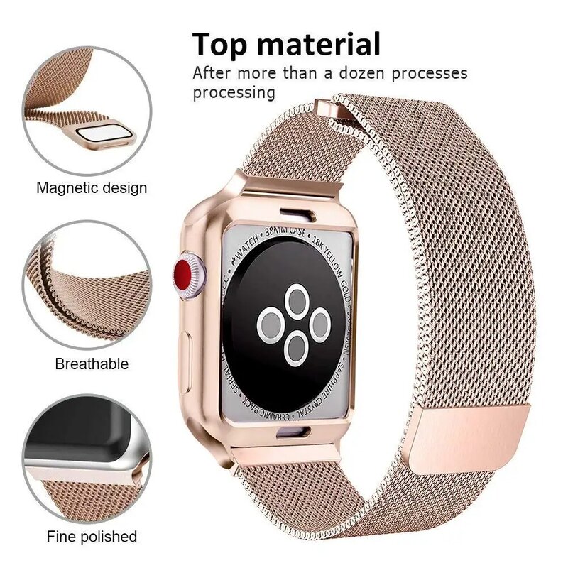 Milanese Loop band + case for Apple Watch 44mm 40mm 38mm 42mm Stainless Steel strap bracelet for iwatch series 5 4 3 2 1 bands
